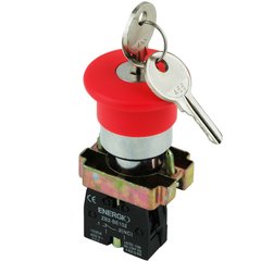 Кнопка ENERGIO XB2-BS142 грибок 40мм з ключем червона NC