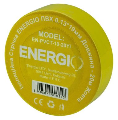 Изоляционная лента ENERGIO ПВХ 0.13*19мм 20м желтая