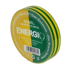 Ізоляційна стрічка ENERGIO ПВХ 0.12*15мм 20м жовто-зелена