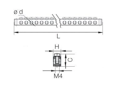 Шина нульова ENERGIO брусок 8x12мм 28 отв.